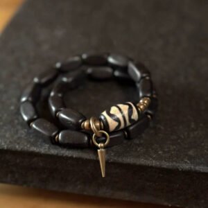 Double-Layer Ebony Wood Bracelet for Protection, Strength & Wisdom