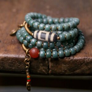 Vintage Multi-Layer Bodhi Seed & Dzi Bead Bracelet Buddhist Mala Jewelry for Men & Women