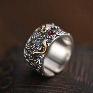 Buddha3bodhi Auspicious Dragon Playing with Pearl 925 Silver Ring