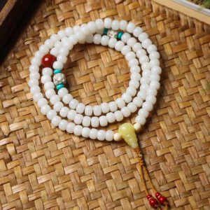 108 White Jade Bodhi Mala with Star and Moon Beads