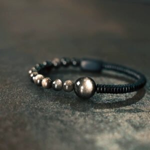 Ebony Wood & Cat's Eye Silver Obsidian Bracelet for Protection & Inner Clarity