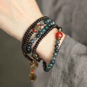 Vintage Multi-Layer Moss Agate & Yellow Jade Bead Bracelet – Buddhist Wrap Bracelet