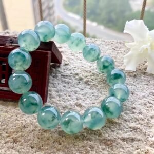 Natural Burmese Icy Jade Bracelet - Wealth Floating Green Jadeite Bangle