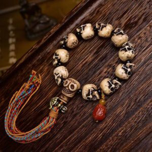 Handcrafted Tibetan Camel Bone Skull Bracelet for Men and Women