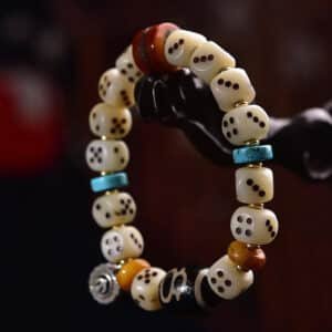 Natural Camel Bone Carved Dice Bracelet – Tibetan Style Vintage Unisex Bracelet