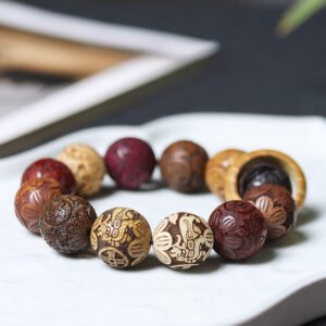 Hand-Carved Wooden Chinese Zodiac Mala Beads Bracelet