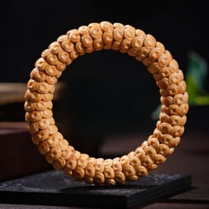 Lotus Money Coin Bodhi Bracelet – Carved from Natural Monkey Walnut