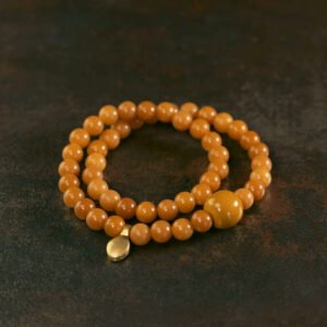Natural Yellow-Brown Bodhi Double Wrap Bracelet with Brass Accents