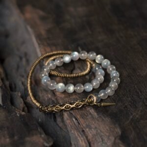 Tibetan-Inspired Multi-Layer Moonstone & Brass Bracelet · Lunar Light, Grounded Spirit