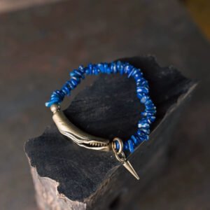 Irregular Lapis & Brass Single-Strand Bracelet